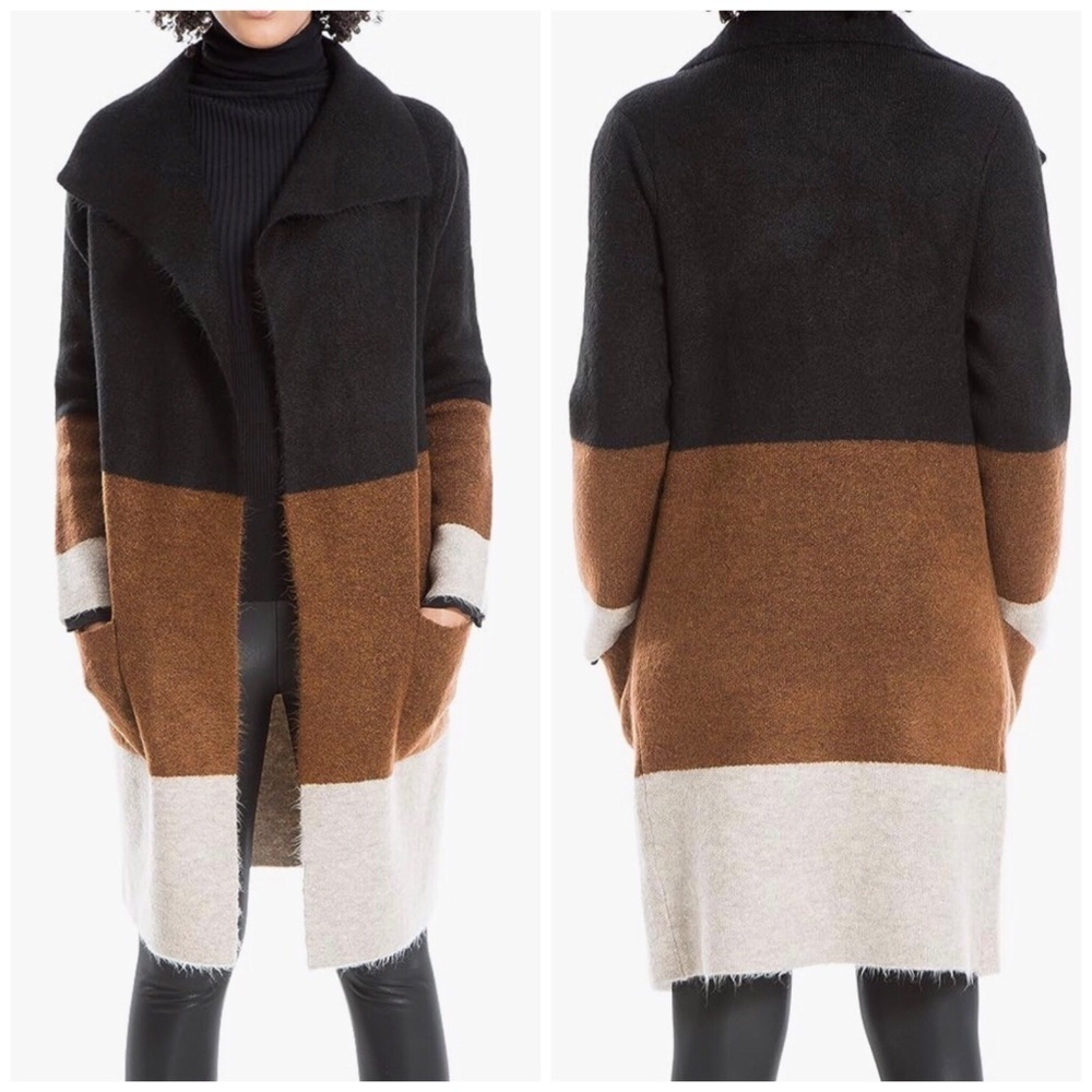 MAX STUDIO Colorblock Open Front Long Cardigan Sweater S